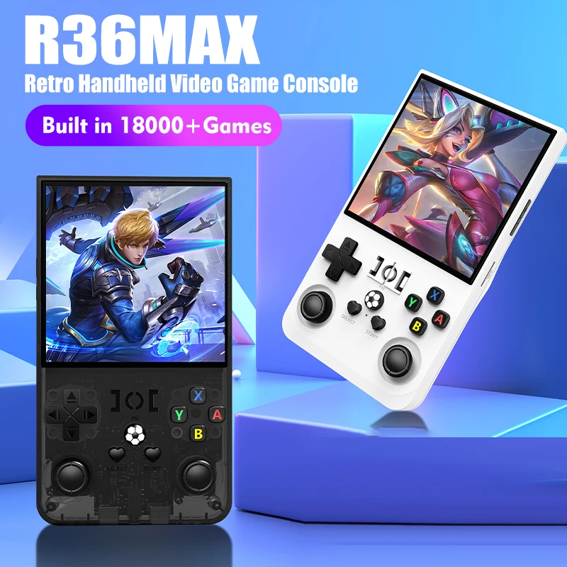 R36MAX Retro Handheld Video Game Console RK3326 Chip 64/128G Linux System Open Source 4‘’ HD Screen Portable Pocket Game Playe