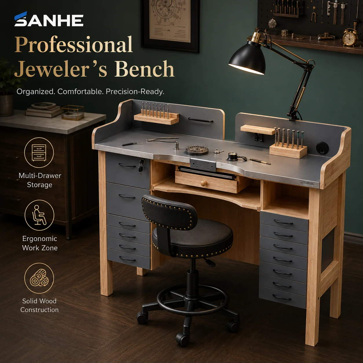 1-Year Warranty Rubber Wood Repair Bench Watch Repair Tools with Wristwatch Parts for Precision Repairs