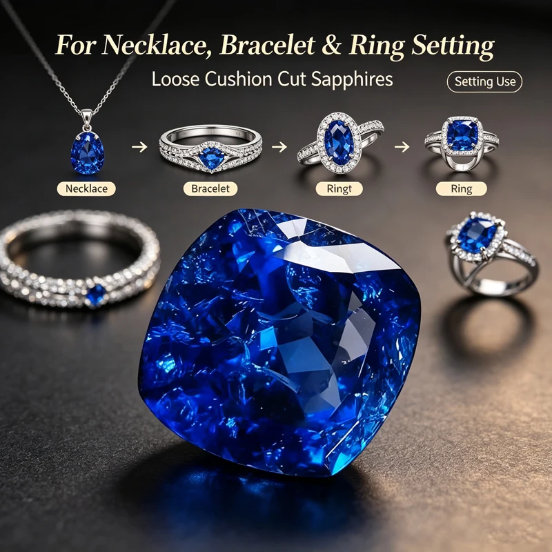 Certified Lab Grown Royal Blue Cushion Cut Sapphire Loose Gemstone, for Ring Necklace Bracelet Jewelry Making,with Certificate