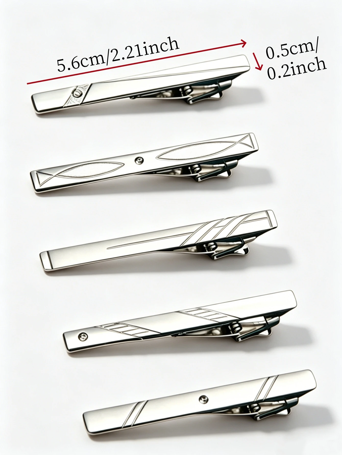 A set of 5 men's tie clips, suitable for business formal wear. Ideal for giving to fathers, husbands, friends, etc.