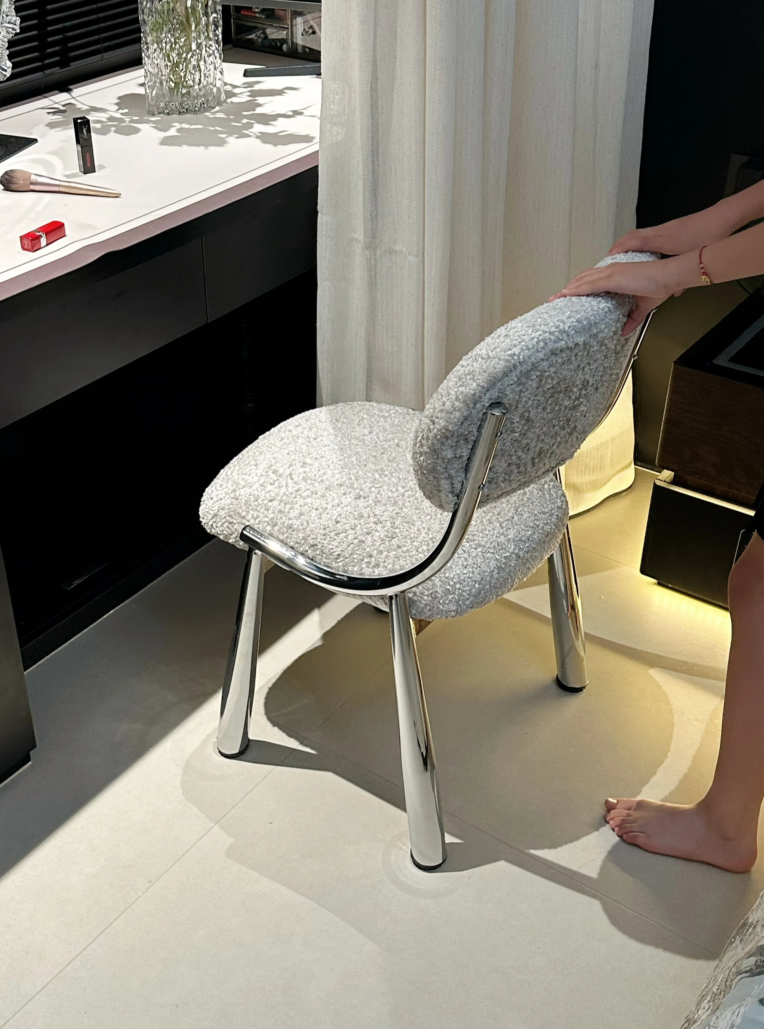 

Household Italian Light Luxury Designer Dining Table and Chairs, French Dining Chairs, Casual Back Chairs