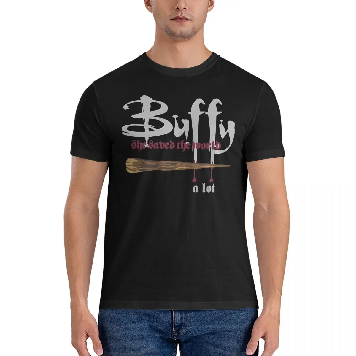 Logo T Shirts for Men Pure Cotton Amazing T-Shirt Crewneck Buffy The Vampire Slayer Band Tees Short Sleeve Tops Original