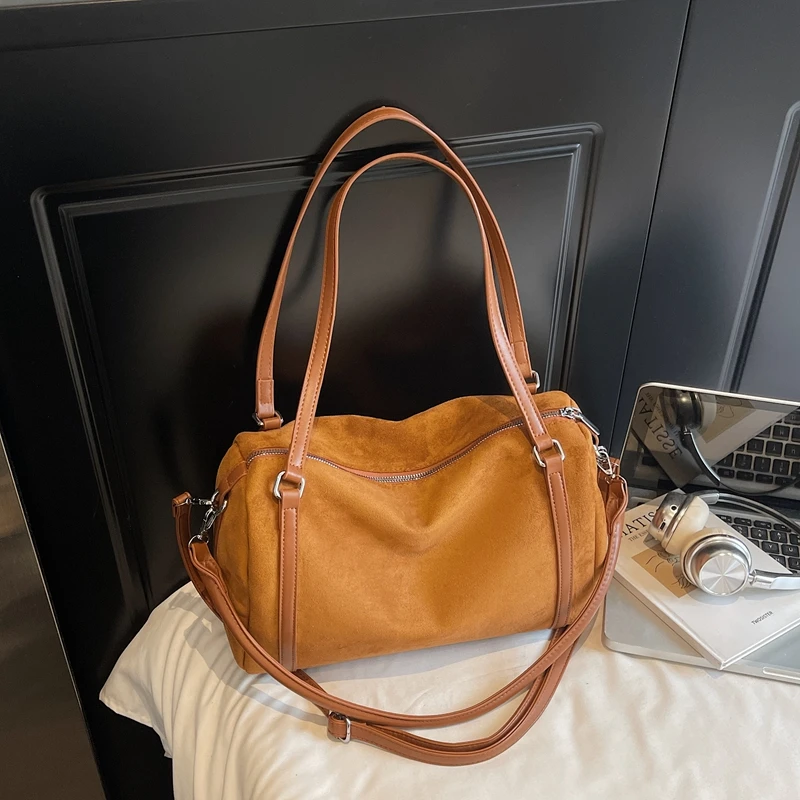 

Faux Suede Solid Color Sewing Crossbody Bags Large Capacity Versatile Women's Bags on Sale 2025 New Autumn New Shoulder Bag
