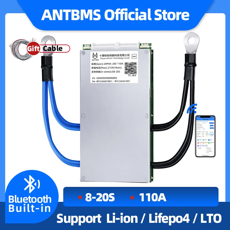 

Ant Smart BMS 8-20S BT Balance Li-Ion LiFePo4 LTO Ebike Protection Board Battery 10S 11S 12S 14S 15S 16S 18S 19S 110A peak 275A