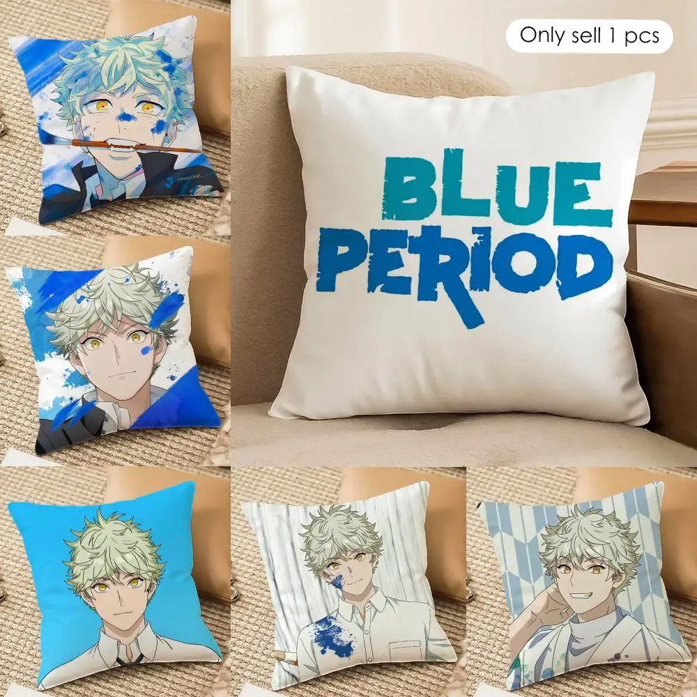 B-Blue P-Period Cushion Cover Soft Plush Fabric Double-Sided Printed Sofa Cushion Cover for All Seasons Home Decor Gift