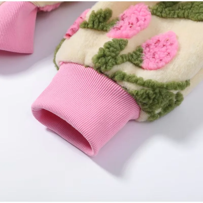 Designer 3D-Blumen-Fleece-Bomberjacke für Damen, Modische Oversize-Jacke mit Reißverschluss, Luxuriöse Plüsch-Oberbekleidung, Herbst-Winter-Streetwear 2026 – Detail 7