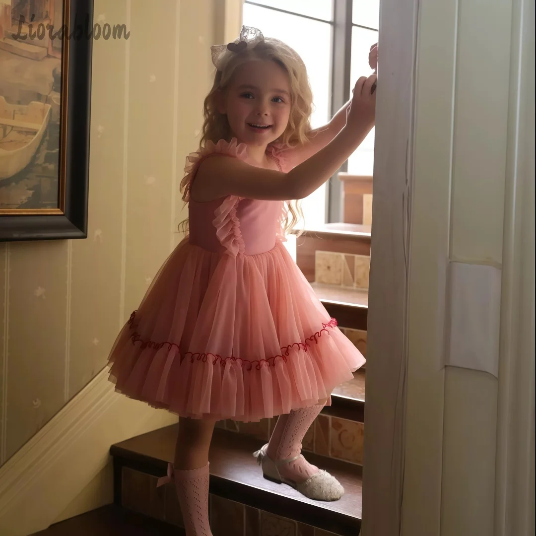 Abito in tulle rosa per ragazze, da indossare tutti i giorni, sopra il ginocchio, abito da damigella d'onore, abito da ballo, abito da cerimonia nuziale