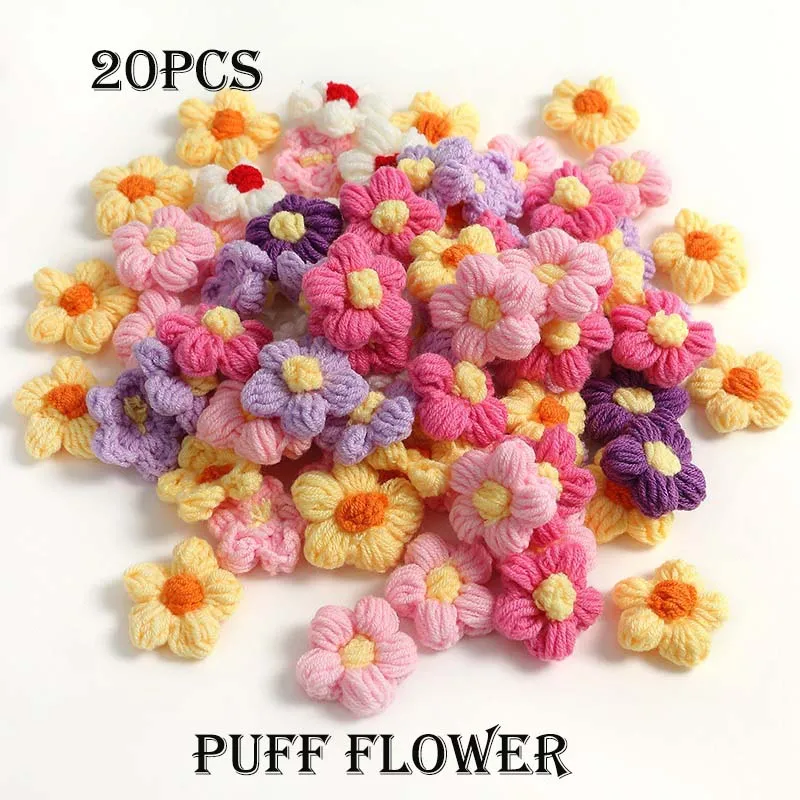 20Pcs 4.5cm Puff Flower DIY Hand-knitted Milk Cotton Wool Hand Hook Flower Manual Clothing Accessory Shoes Hats Craft Supplies