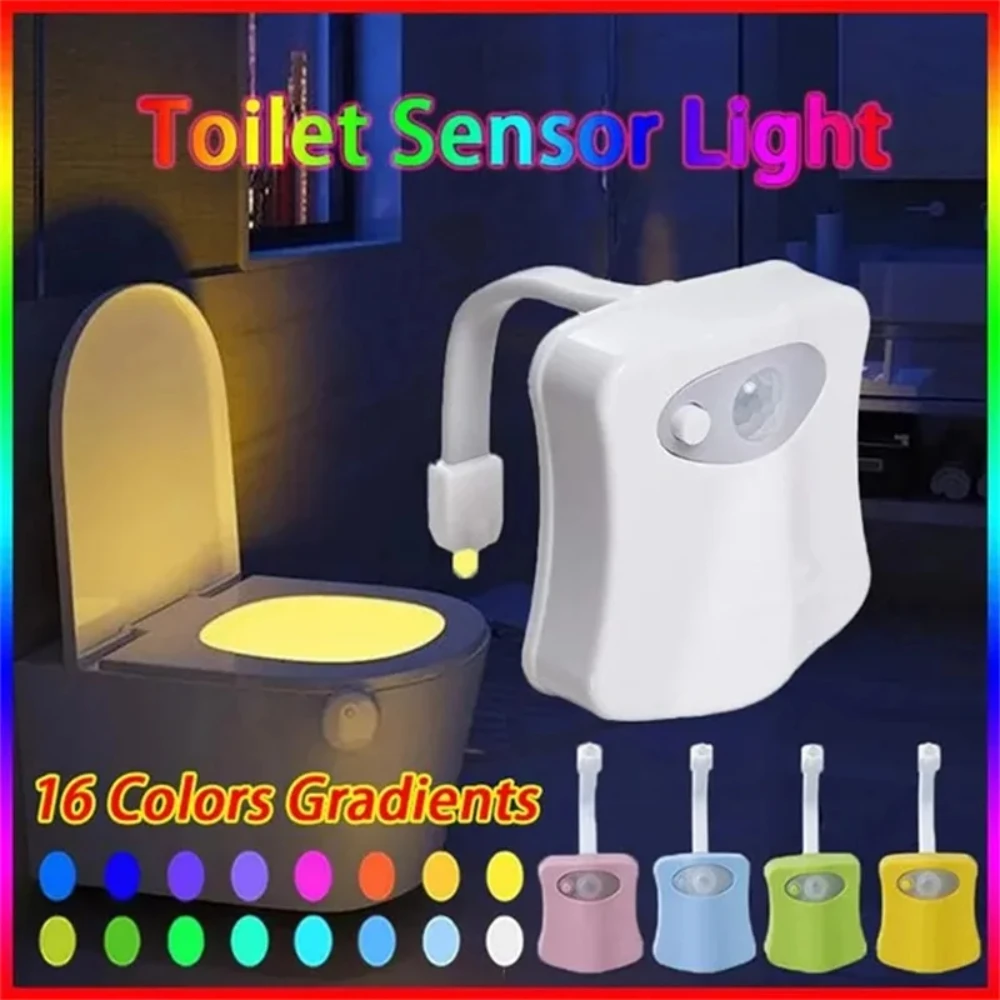 New And Popular 8-color And 16-color Led Toilet Sensor Light Hanging Sensor Toilet Lid Light With Creative Night Lighting Effect