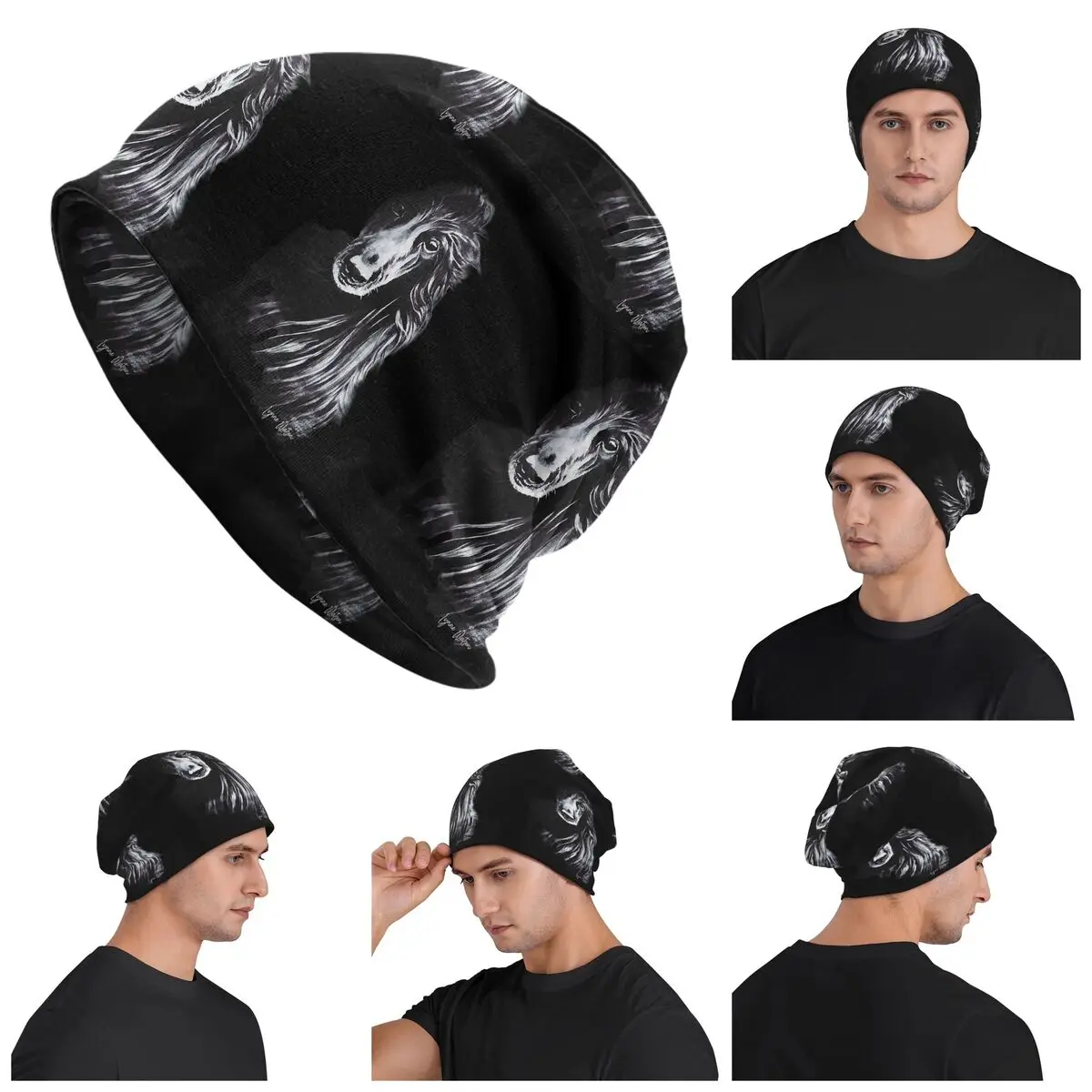 Afghan In Shadows Black Afghan Hound Skullies Beanies Hats Warm Autumn Winter Outdoor Cap Knitted Bonnet Caps for Men Women