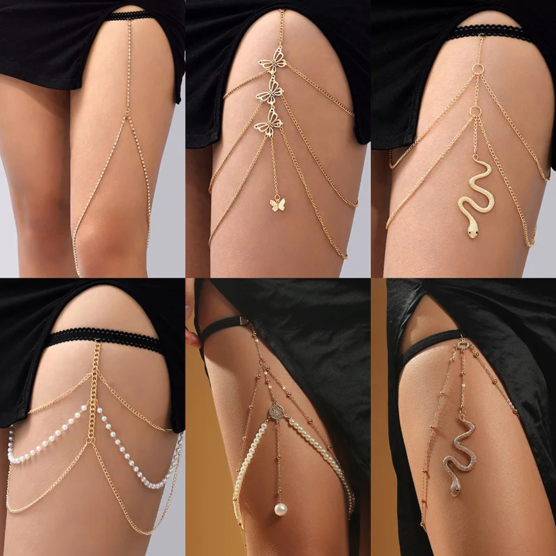 1Pc Creative Long Elastic Snake Pendants Leg Chain Body Jewelry Accessories Dropshiping Women Butterfly Tassel Leg Chain