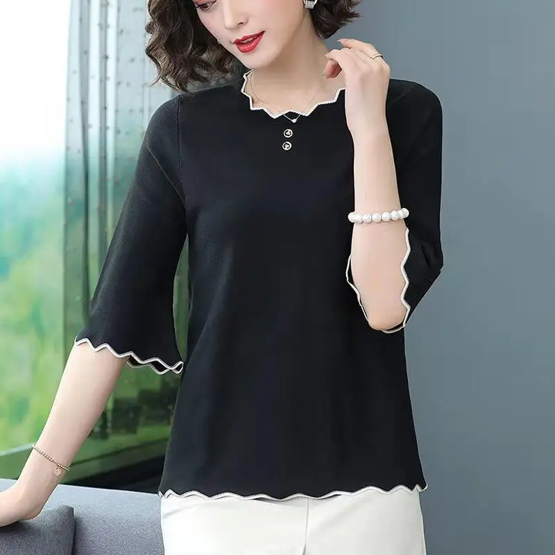 Summer New Thin Ice Silk Half Sleeve Loose T Shirt Tops O-Neck All-match Plus Size Pullovers Casual Fashion Women Clothing L-5XL