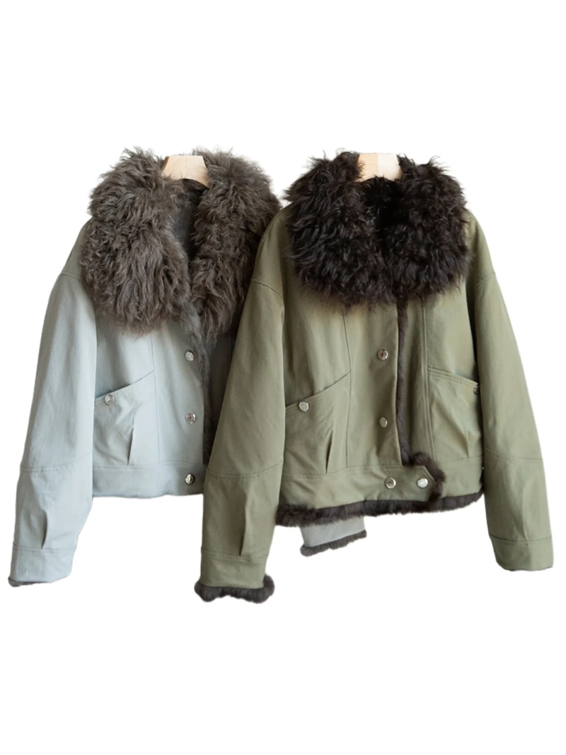 

A workwear style that can be worn on both sides! jin rabbit fur, wide wool collar, retro loose fur coat for women