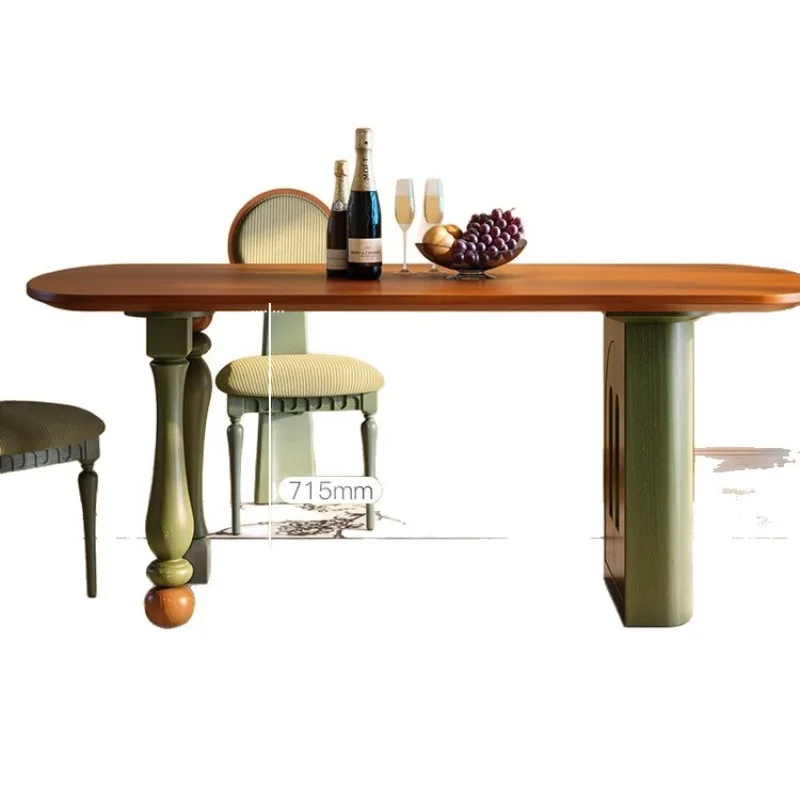 French retro solid wood dining table, small apartment ash wood high-end rectangular medium and antique storage dining table