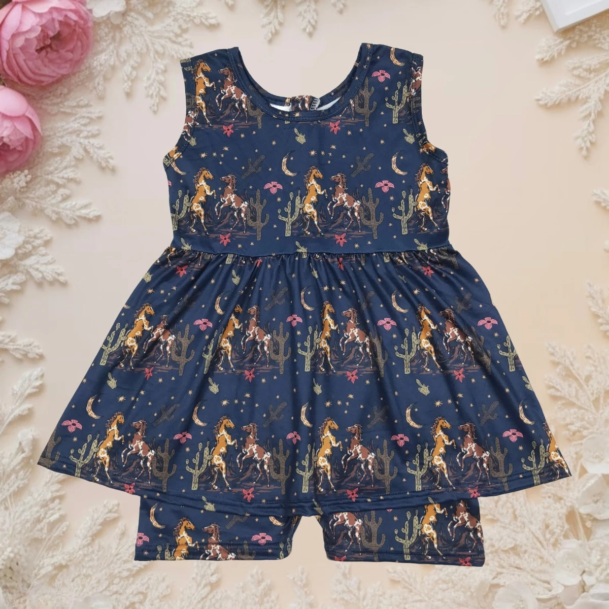 

Kids Newborn Sleeveless Bubble One-piece Coverall Bodysuit Baby Boy Toddler Horses Cactus Romper Skort Jumpsuit Western Clothing