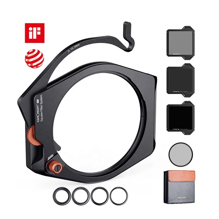 K&F Concept 100mm Square Filter System Holder Kit with  67mm 72mm 77mm 82mm Adapter Rings