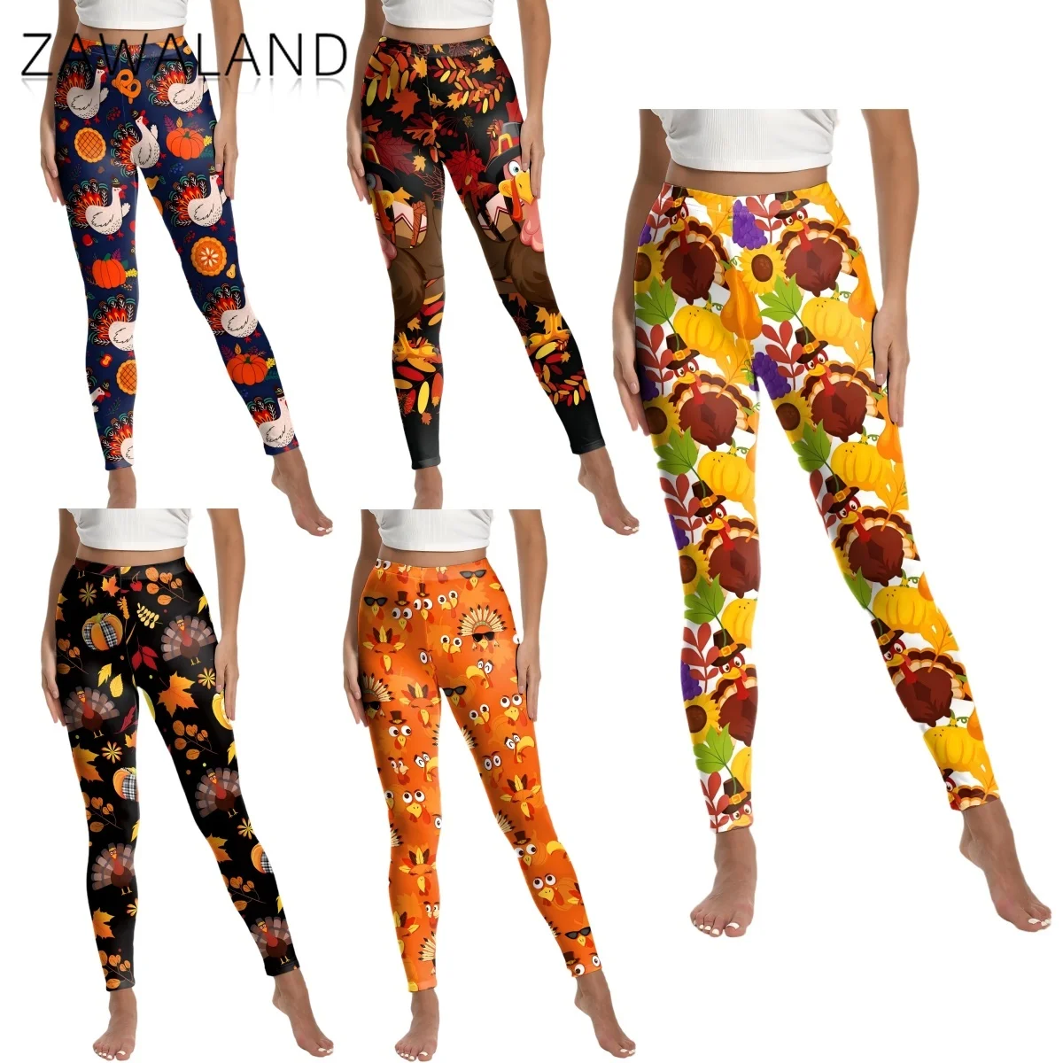 

Thanksgiving Day Turkey Cosplay Leggings Maple Leaf Pattern Trousers Woman Autumn Tight Pants Festival Party Performance Costume