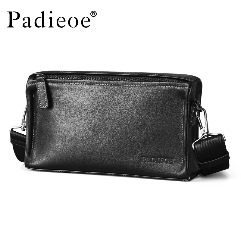 PADIEOE Horizontal Shoulder Bag Men\'s Large Capacity Leather Crossbody Bag Cowhide Men\'s Bag Business Travel Backpack