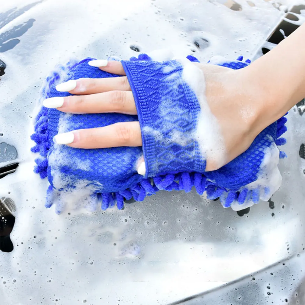 Chenille Car Wash Gloves Microfiber Wipe Car Sponge Scratch Free Car Wash Cleaning Coral Velvet Double-Sided Car Cleaning Tool