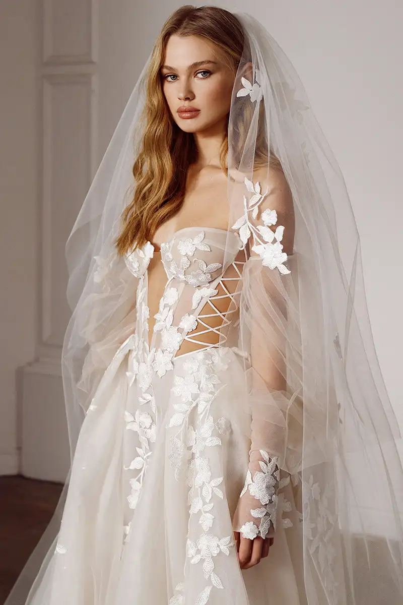 Lakshmigown Modernes Schulterfreies A-Linien-Hochzeitskleid für Frauen Maßgeschneiderte Sexy Rückenfreie Strand-Brautkleider mit Langen Ärmeln – Detail 8