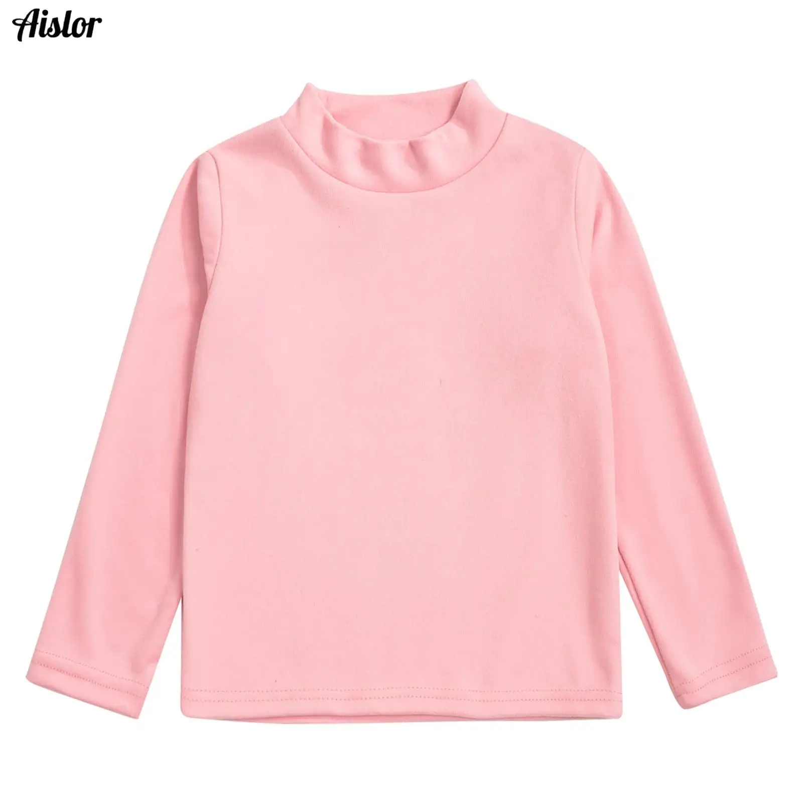 

Kids Boys Girls Warm Thermal Underwear Top Fleece Long Sleeve Solid Color Mock Neck T-shirt Base Layer Undershirt Sweatshirt