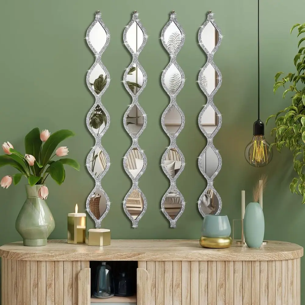 

Набор настенных зеркал в форме ромба, 4 штуки, серебристые, для декора дома в гостиной, спальне или прихожей