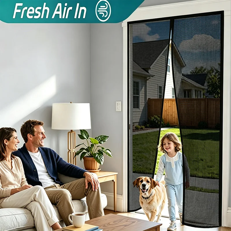 Magnetic Screen Door Curtain Anti Mosquito Insect Net Custom Sizes Hands-Free Automatic Closing Fiberglass Screen Mesh For Door