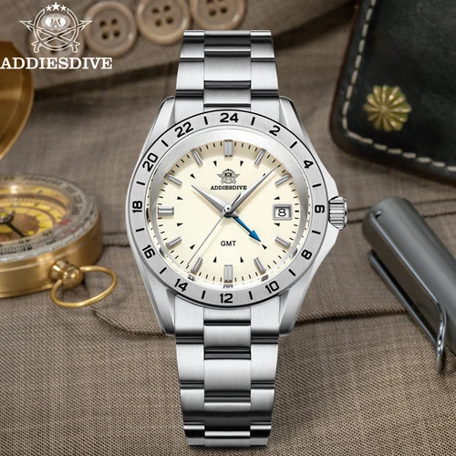 Imagen 1 del producto ADDIESDIVE nuevo reloj analógico de lujo GMT 515-24H para hombre con cristal de zafiro reloj de buceo de acero inoxidable relojes de cuarzo para hombre de 200 m