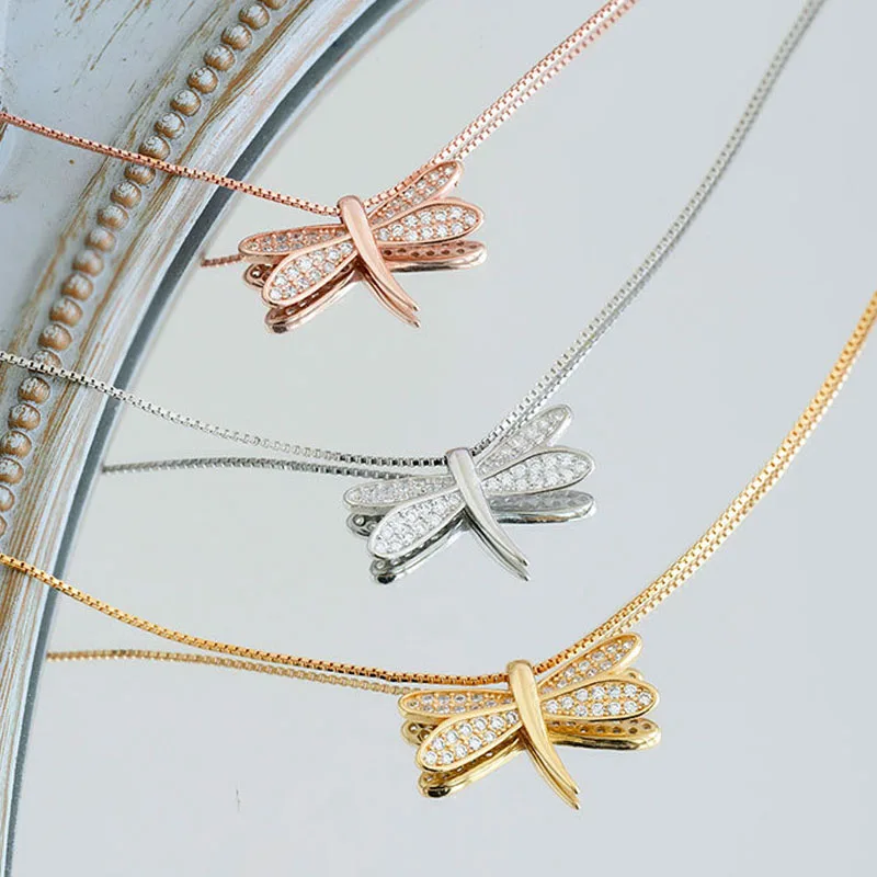 

925 Sterling Silver Women's Neck Chain Jewelry Dragonfly Pendants Necklaces Retro Exquisite Accessories Wholesale Argent 925