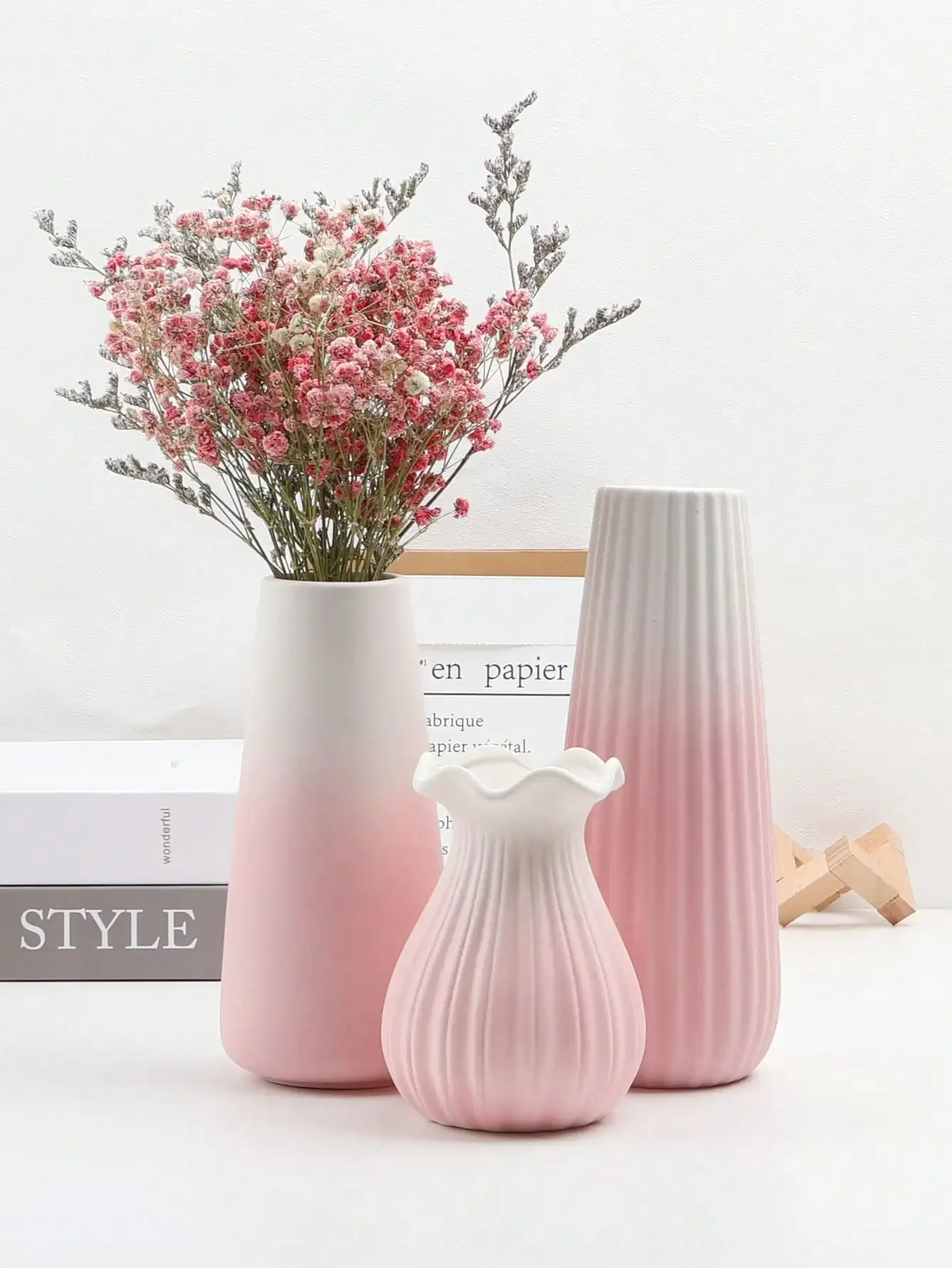 

1Pc Pink Ceramic Vase, Ceramic Flowers Vase Modern Style For Modern Table Shelf Home Decor Centerpieces Wedding Party Artificial