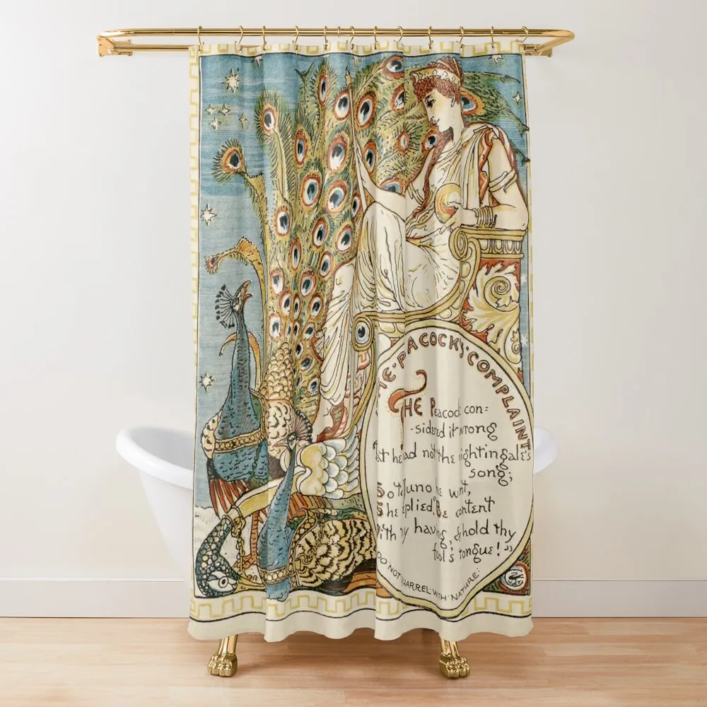 GODDESS JUNO AND THE COMPLIANT OF PEACOCK Art Nouveau Aesop Fables Shower Curtain Waterproof Bathroom Shower Curtain