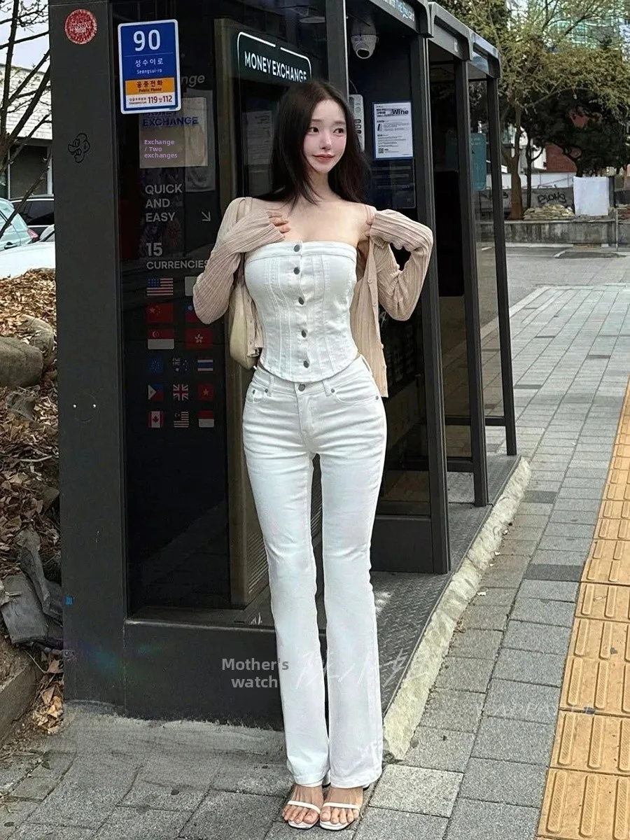 

Low Waist Flared Jeans Booty Lifting Wide Leg Cotton Stretch Denim Zipper Closure Versatile Slim Fit Color Trendy Women...