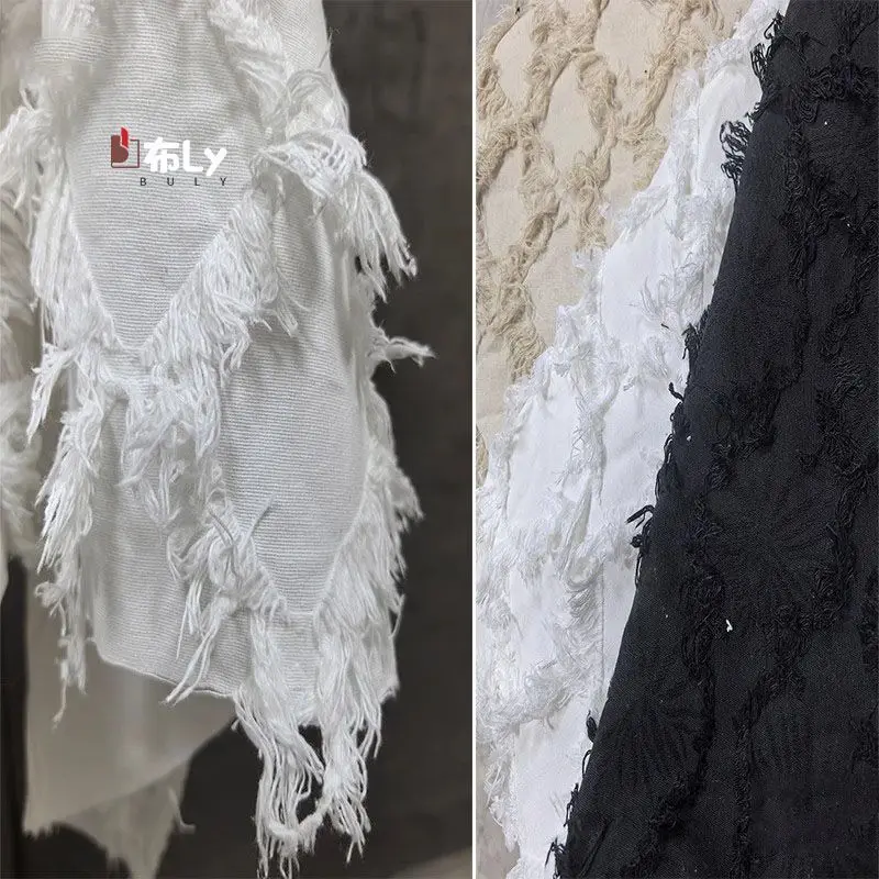 

Retro Chinese wind cotton and linen cut flower fringed fabric creative bag dress hanfu clothing designer fabric