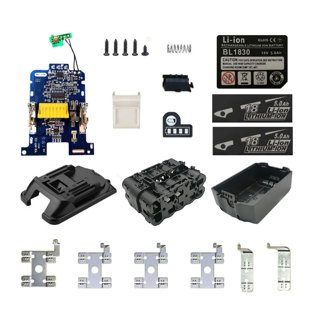 dawupine Li-ion Battery Case Charging Protection Circuit Board Label Box For Makita 18V BL1830 3.0Ah 5.0Ah LED Battery Indicator