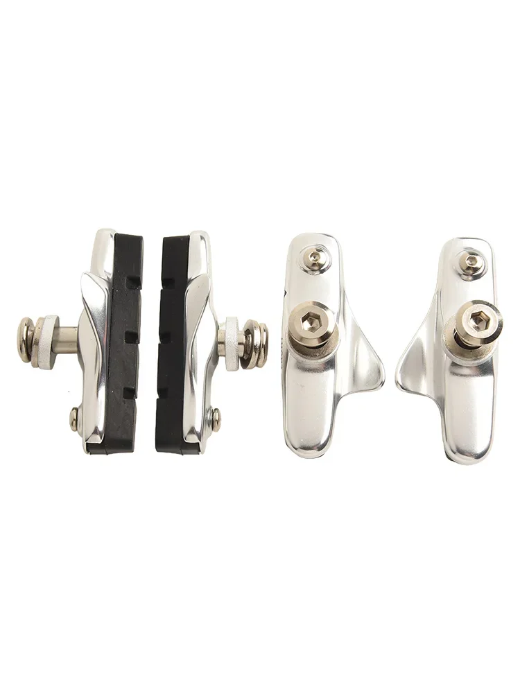 /4 /Pairs /Road Bike Brake Blocks Pads Shoes Rubber Metal High Polished Alloy Holder Cartridge For Racing Caliper Bicycle Parts