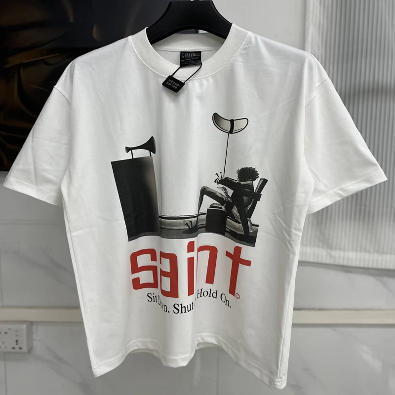 25SS Saint T-shirt American High Street Fashion Vintage Short Sleeve T-shirt Summer Men's Women's High-quality Loose T-shirts