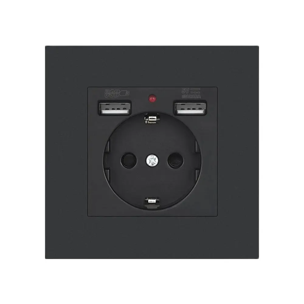 EU Standard Electrical Socket with USB Charging 5V 2A, Flame Retardant PC Panel 86*86mm Usb Wall Socket