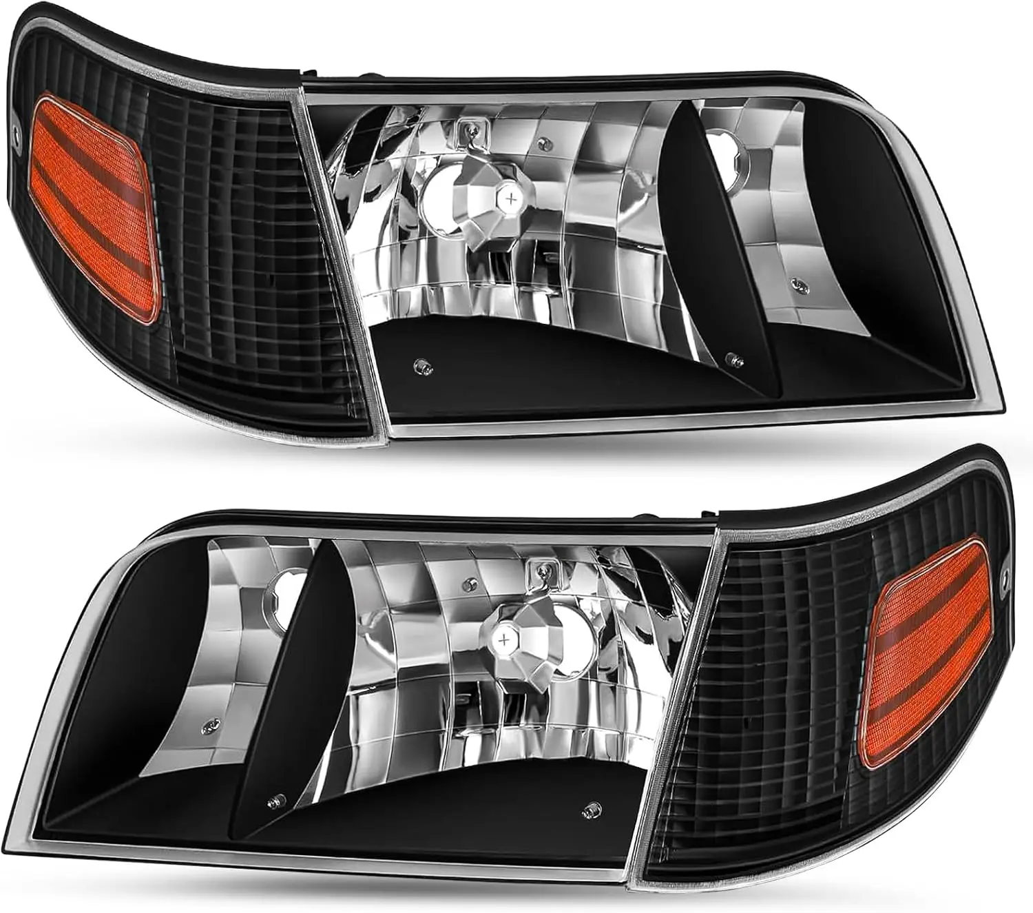 

Headlight Assembly Fit for 1998 to 2011 Ford Crown Victoria Headlamp w/Corner Lights 4pcs (Black Housing with Amber Reflector)