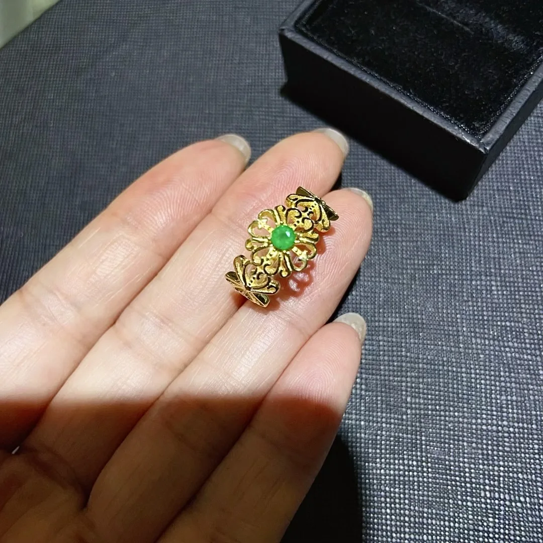 Vintage 925 Silver Emerald Ring 3mm Natural Emerald Jewelry with 18K Gold Plated Keep Shining Silver Gemstone Ring for Girl