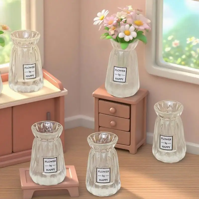 5/10 Peças Miniatura de Ornamento para Casa de Bonecas, Pequeno Vaso Transparente, Modelo de Resina, Artesanato, Estatueta, Decoração de Jardim de Fadas, Acessório DIY