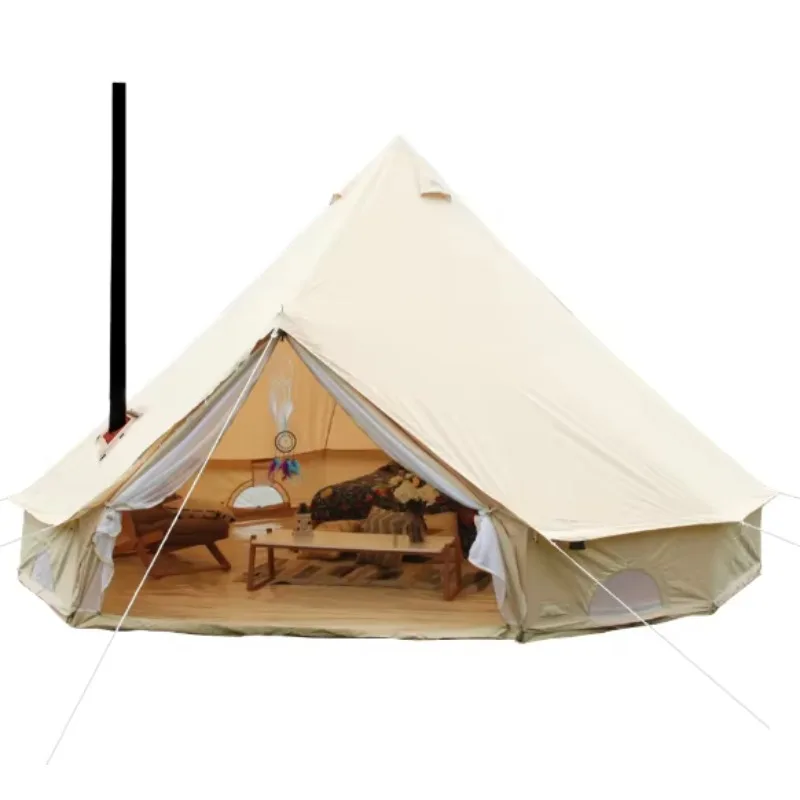 

Водонепроницаемая палатка-тент для глэмпинга и кемпинга на открытом воздухе, 4 м, из хлопкового полотна, с отверстием для дымохода