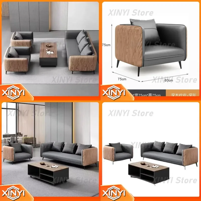 for Boss Manager Supervisor Office Business Modern Guest Area Reception Negotiation Wood Grain Sofa Coffee Table Set Living
