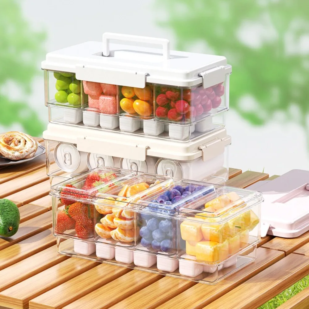 

Food Grade Outdoor Chilled Compartment Box 4 Compartments Leakproof Portable Storage Box with Handle Divided Snack Organizer