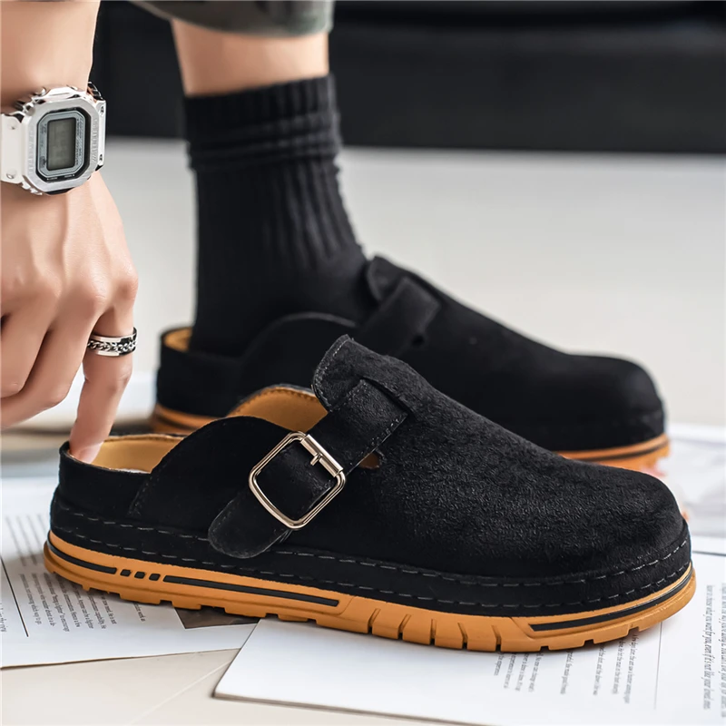 Backless Mules Men's Leather Mule Slippers Platform Open-back Loafers Casual Shoes for Man Slip On Flats Sneakers Slides Sandals