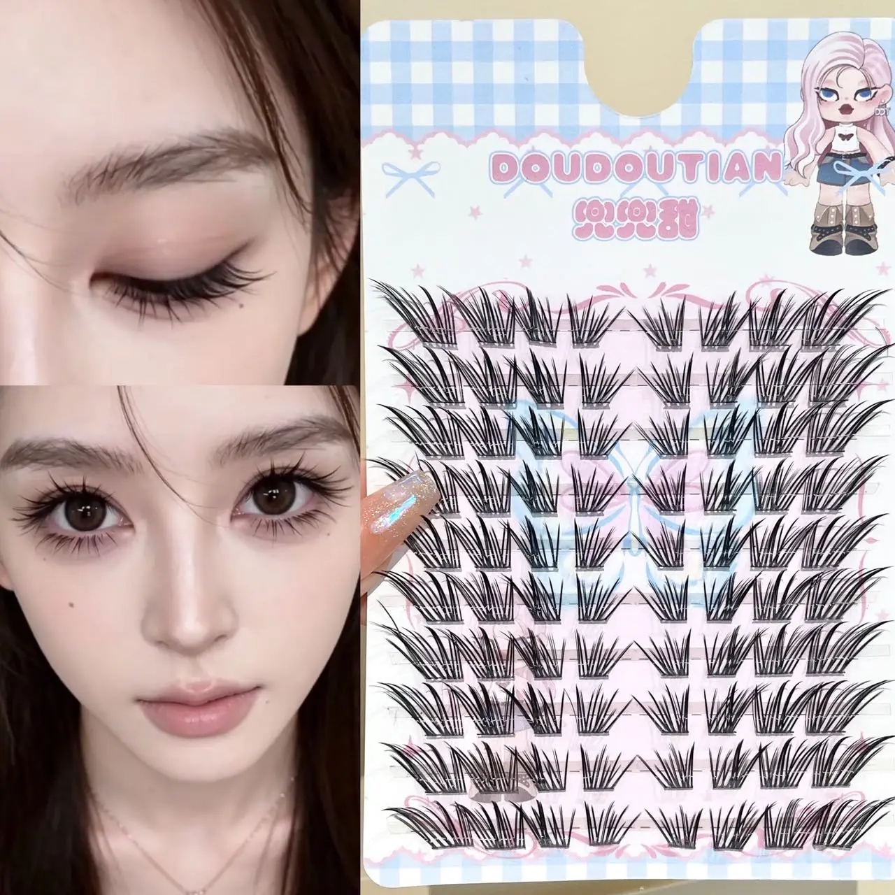 Doudoutian Fox Thai Manga Slanted Lashes Fine Soft Clusters Lightweight Invisible Clear Band Natural Thai Shooting Makeup