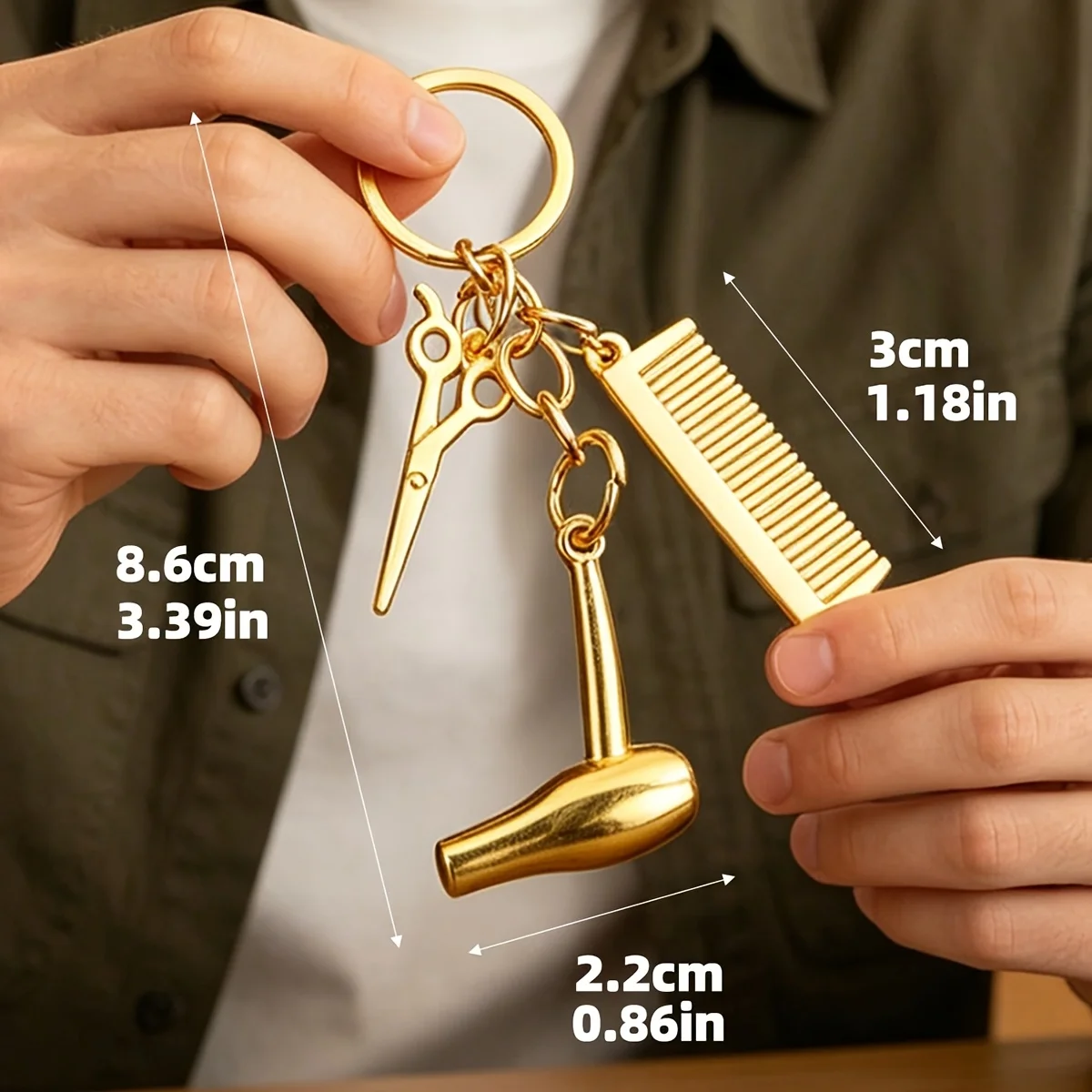 1 piece, wash, cut and blow keychain, hairdressing scissors, hair dryer, comb pendant, car keychain pendant.