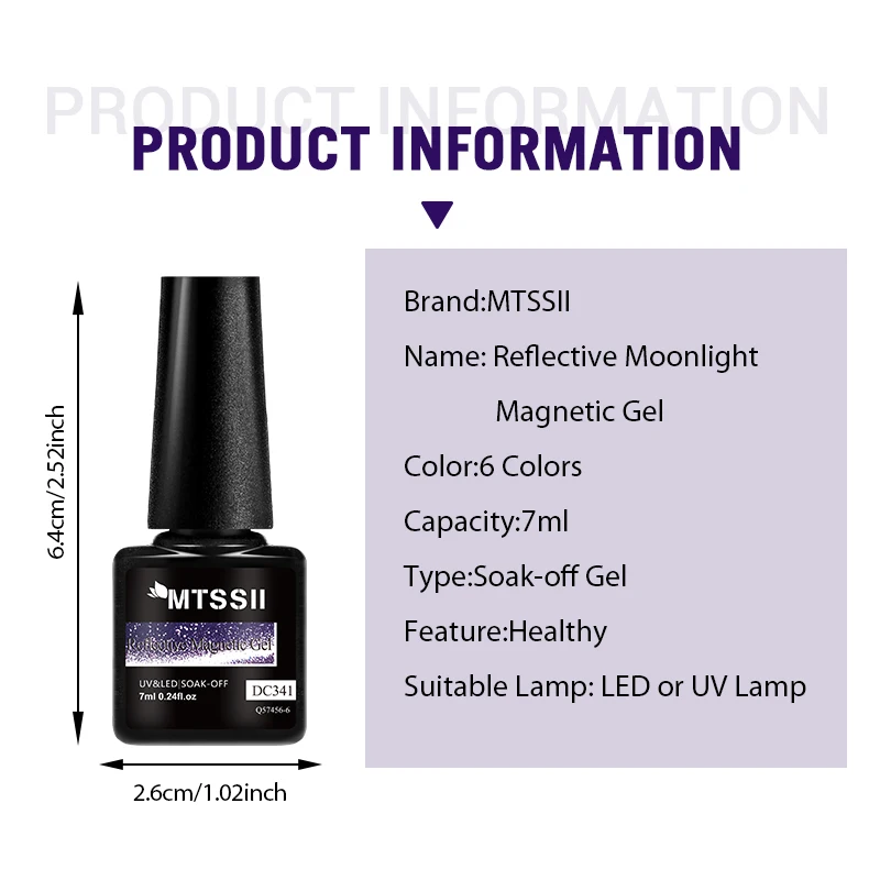 Mtssii-Gel Polonês Magnético Reflective Moonlight Cat, Verniz para Unhas, Embeber Off, LED UV, Semi Permanente, Prata Branca, Unhas, 7ml