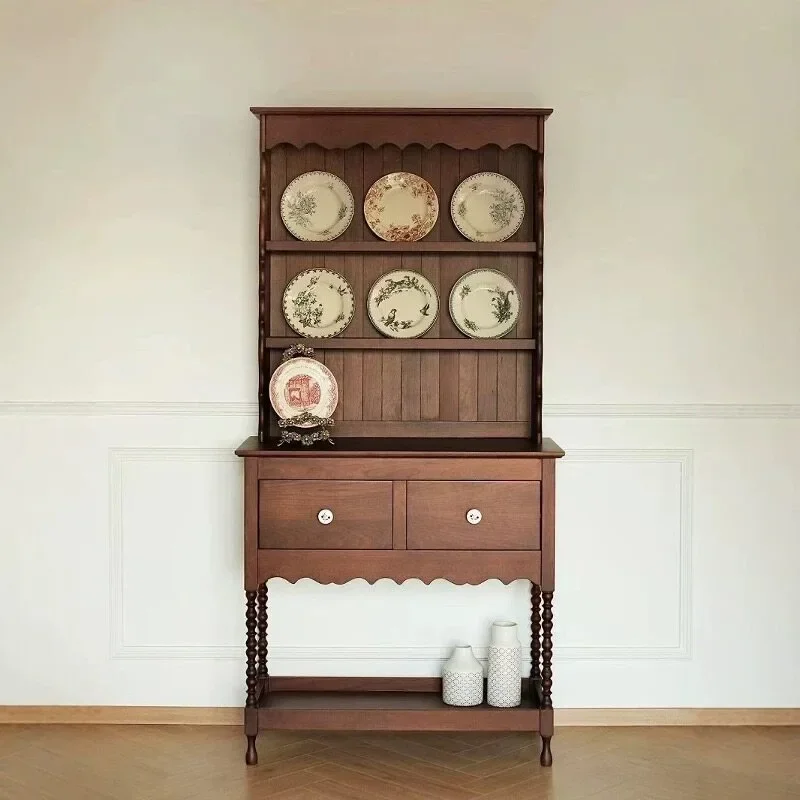 French retro solid wood dining side cabinet small apartment medium and ancient style living room kitchen tableware cabinet again