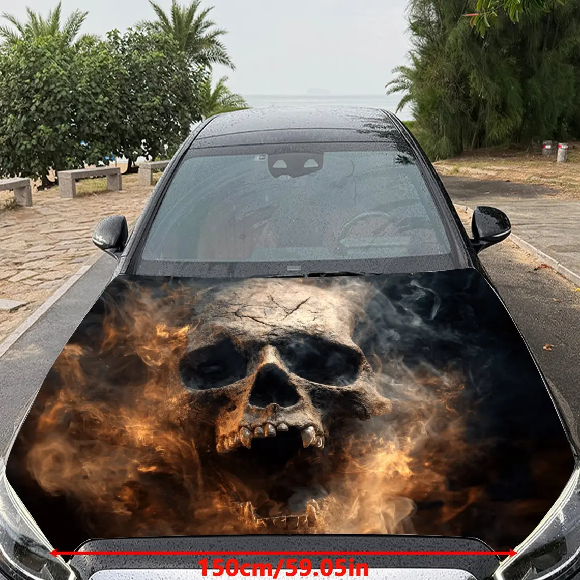 Car Decals Skull in Smoky Flame Effect Car Hood Sticker, Waterproof Self - Adhesive Vinyl Graphics Decals, Decorative Protective