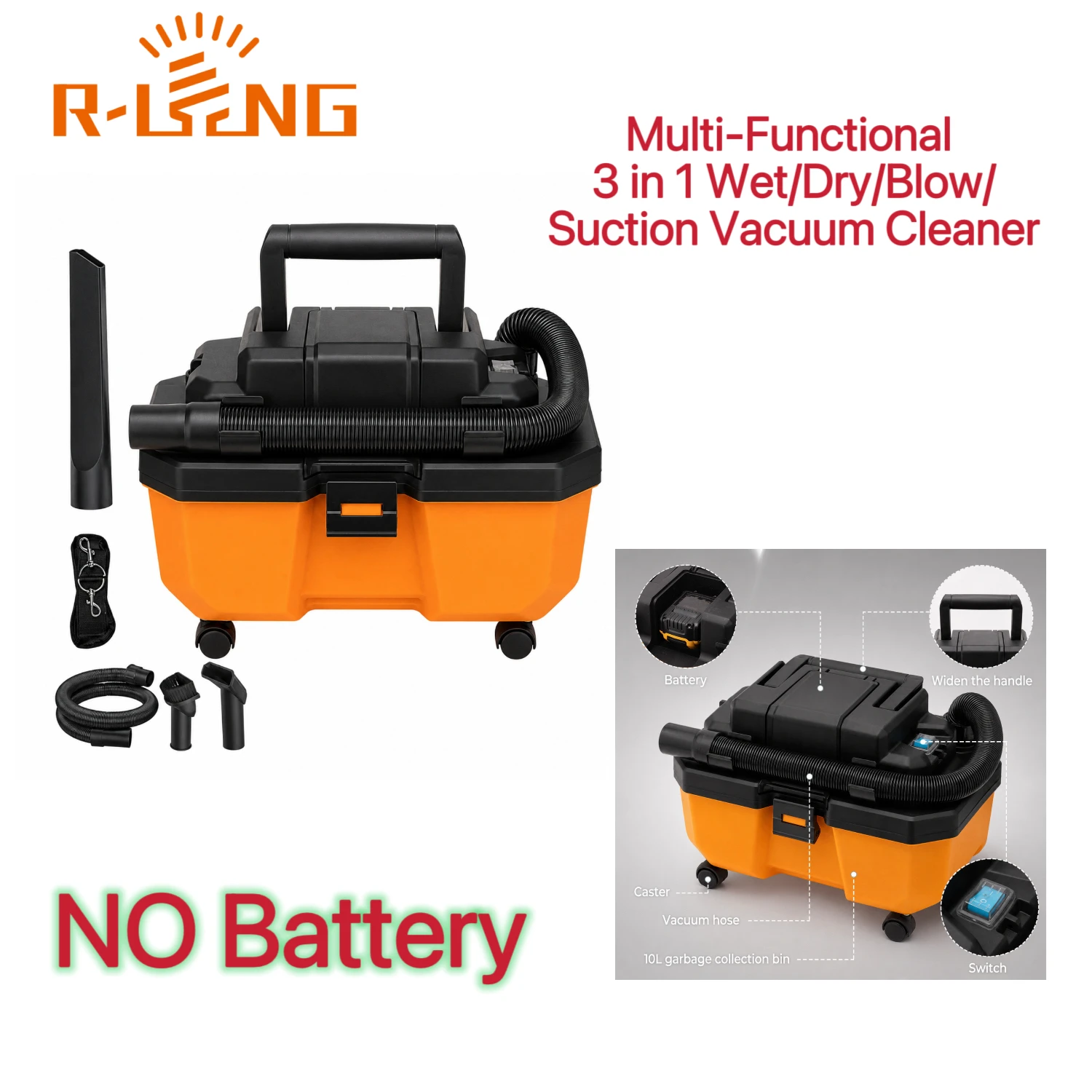 Portable Cordless Multi-Functional 3 in 1 Wet/Dry/Blow/Suction Vacuum Cleaner For Dewalt 18V Lithium Battery (NO Battery)